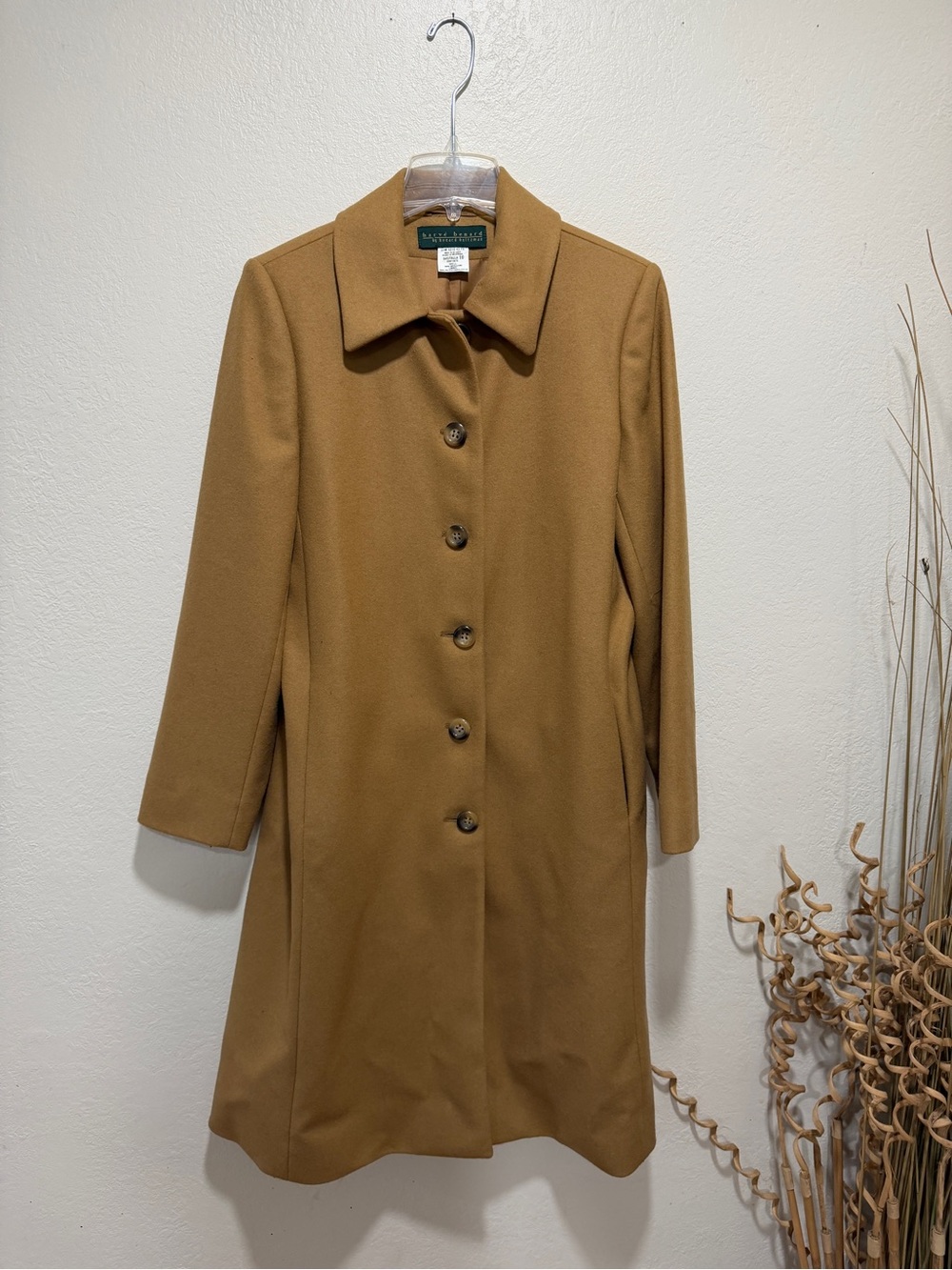 Harve Benard Camel Single-Breasted Wool Trench Coat